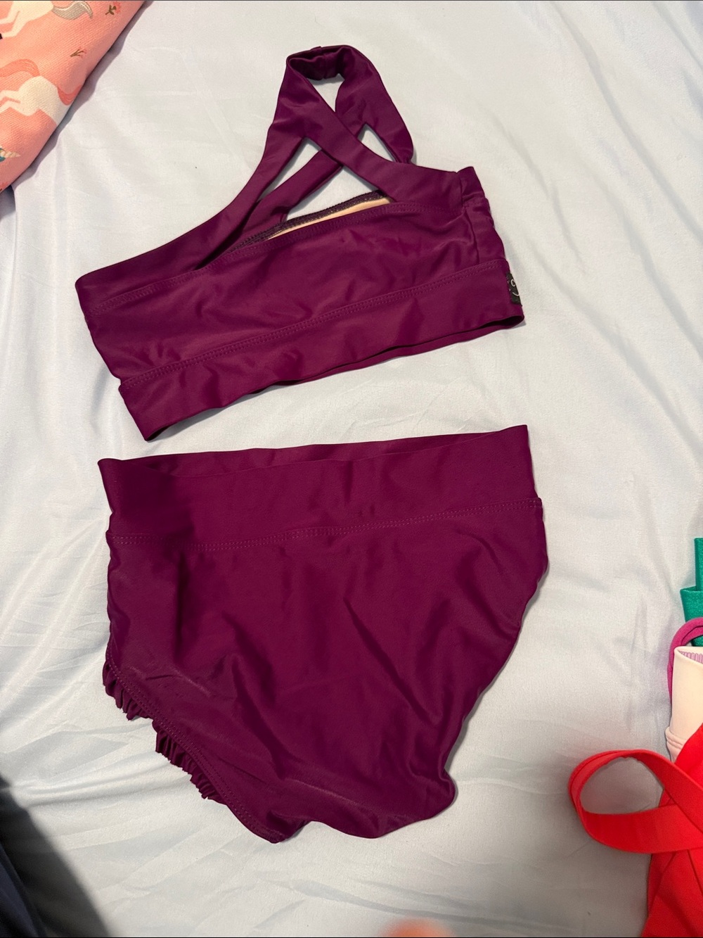 Girls' Magenta Two-Piece Swim Set with Crossback Top - Picture 2 of 3